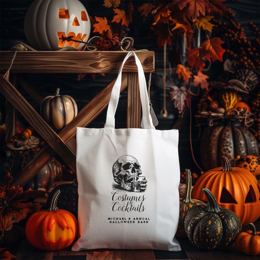 Halloween Black Gothic Skull Kostuums & Cocktails Tote Bag