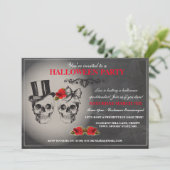 Halloween Black Gothic Skull Roos Party Invite Kaart (Staand voorkant)