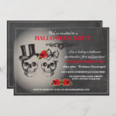 Halloween Black Gothic Skull Roos Party Invite Kaart (Voorkant / Achterkant)