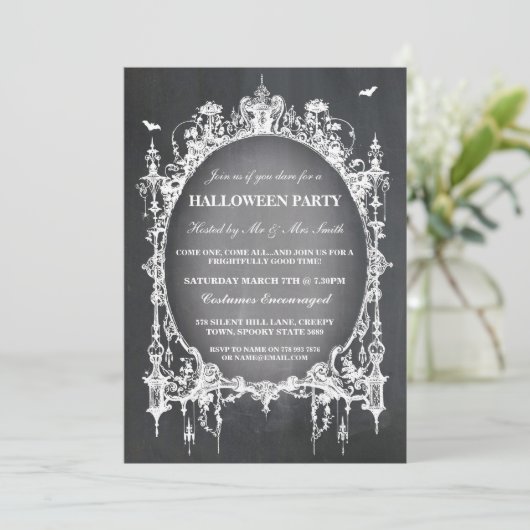 Halloween Black Gothic Spider Lijst Invite Party Kaart (Staand voorkant)