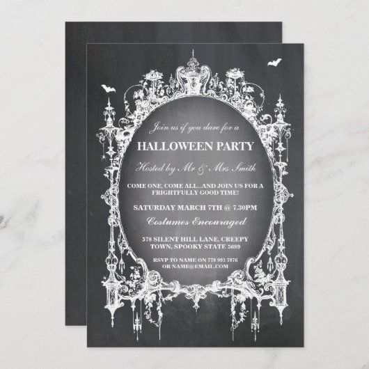 Halloween Black Gothic Spider Lijst Invite Party Kaart (Voorkant / Achterkant)