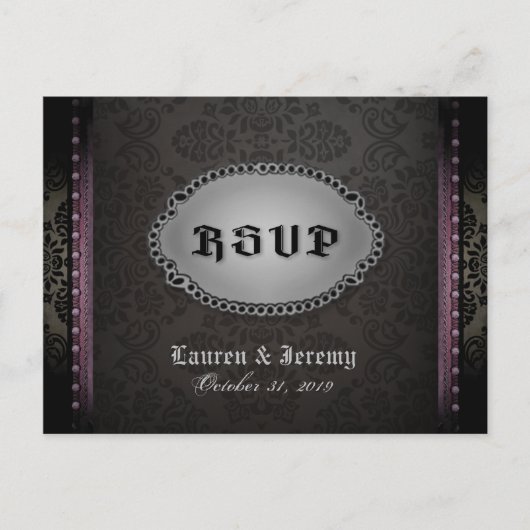 Halloween Black Grey Paars Gothic RSVP Briefkaart (Voorkant)