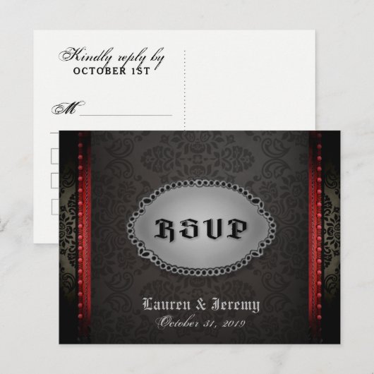 Halloween Black Grey Red Gothic RSVP Briefkaart (Voorkant / Achterkant)