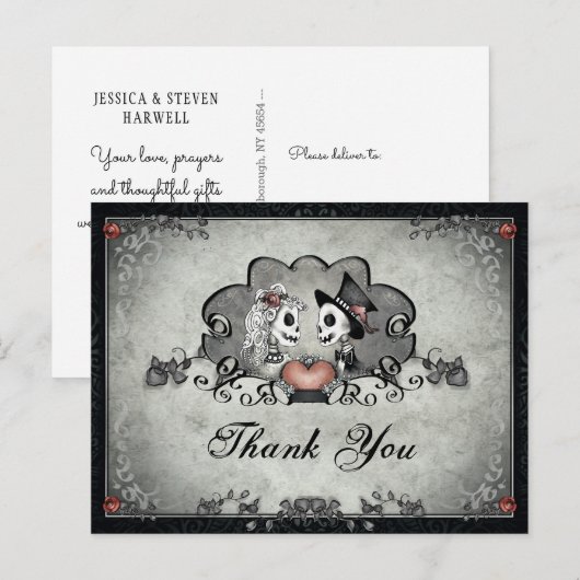 Halloween Black & Grey Skeletons Hartelijk dank Briefkaart (Voorkant / Achterkant)