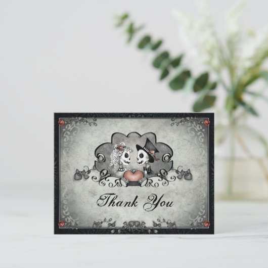 Halloween Black & Grey Skeletons Hartelijk dank Briefkaart (Staand voorkant)