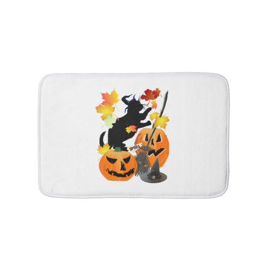 Halloween Black Kat Batting bladeren Badmat (Voorkant)
