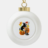 Halloween Black Kat Batting  bladeren Keramische Bal Ornament (Voorkant)