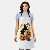 Halloween Black Kat Batting  bladeren Schort (Gedragen)