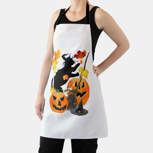 Halloween Black Kat Batting bladeren Schort (Insitu)