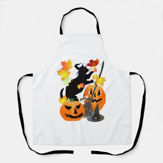 Halloween Black Kat Batting  bladeren Schort (Voorkant)