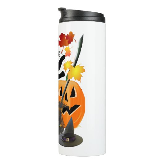 Halloween Black Kat Batting  bladeren Thermosbeker (Geroteerd rechts)