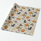 Halloween Black Kitten Cottage Cadeaupapier (Uitgerold)