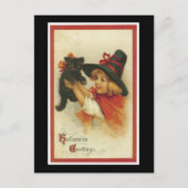 Halloween Black Kitten en Witch Girl Briefkaart (Voorkant)