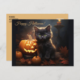 Halloween Black Kitty Cat, Jack van Lantern Pumpki Briefkaart