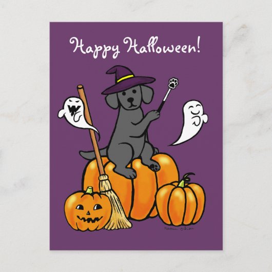 Halloween Black Labrador Cartoon 2 Briefkaart (Voorkant)