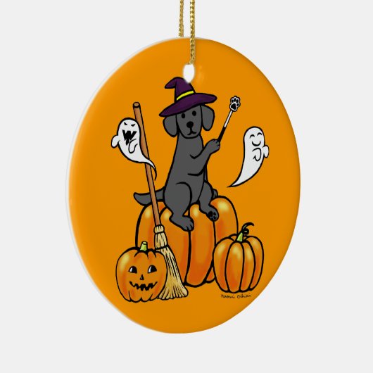 Halloween Black Labrador Cartoon 2 Keramisch Ornament (Rechts)