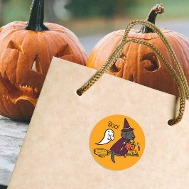 Halloween Black Labrador en Broom Ronde Sticker