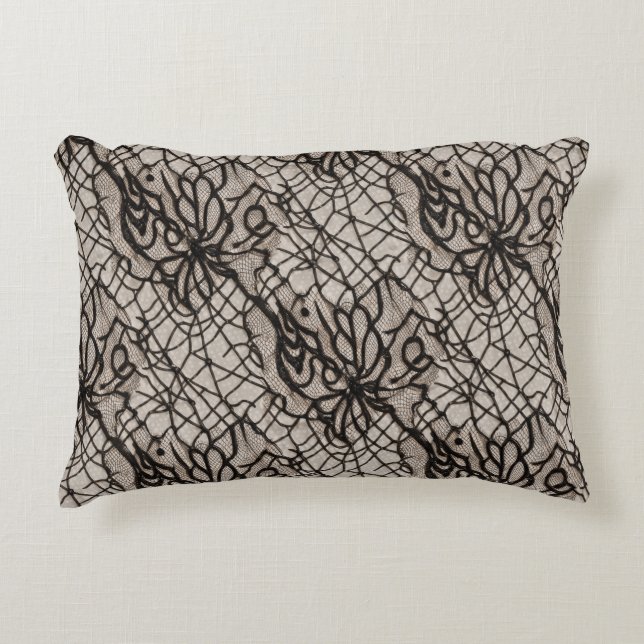 Halloween Black Lace Spider Web Naadloos Accent Kussen (Voorkant)