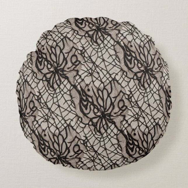 Halloween Black Lace Spider Web Naadloos Rond Kussen (Voorkant)