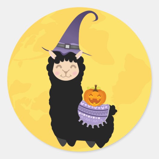 Halloween Black Llama Ronde Sticker (Voorkant)