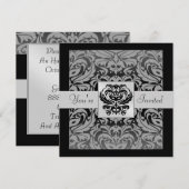 Halloween Black Mask Damask Gray Ribbon Invitation Kaart (Voorkant / Achterkant)