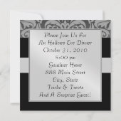 Halloween Black Mask Damask Gray Ribbon Invitation Kaart (Achterkant)