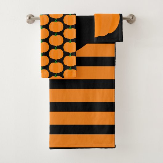Halloween Black met Pumpkins Bath Towel Set Bad Handdoek (Insitu)