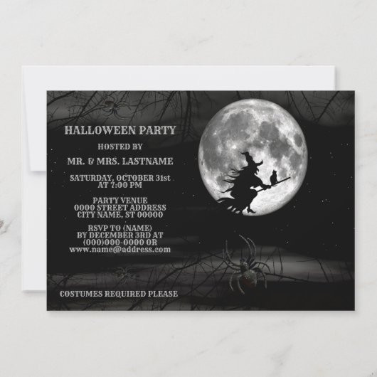 Halloween Black Night Flying Witch Full Moon Scary Kaart (Achterkant)