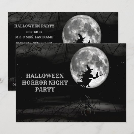 Halloween Black Night Flying Witch Full Moon Scary Kaart (Voorkant / Achterkant)