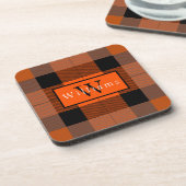 Halloween Black Orange Plaid  Bier Onderzetter (Linkerzijde)