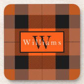 Halloween Black Orange Plaid  Bier Onderzetter (Voorkant)