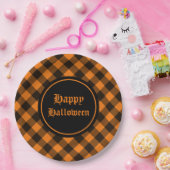 Halloween Black Oranje Gingham Check Pattern Papieren Bordje (Feest)