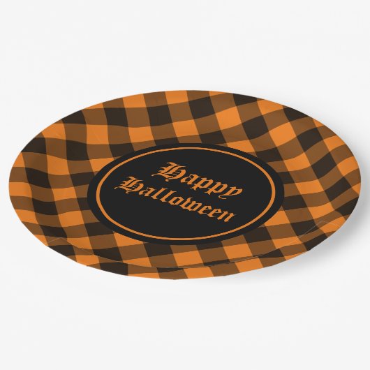 Halloween Black Oranje Gingham Check Pattern Papieren Bordje (Gekanteld)