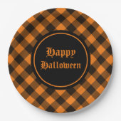 Halloween Black Oranje Gingham Check Pattern Papieren Bordje (Voorkant)