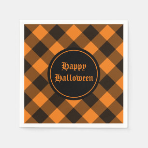 Halloween Black Oranje Gingham Check Pattern Servet