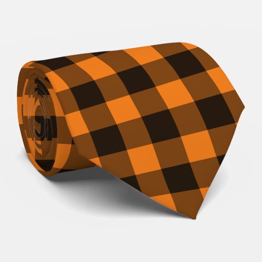 Halloween Black Oranje Gingham Check Pattern Stropdas (Opgerold)