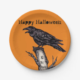 Halloween Black Oranje Gothic Raven Crow Date Papieren Bordje
