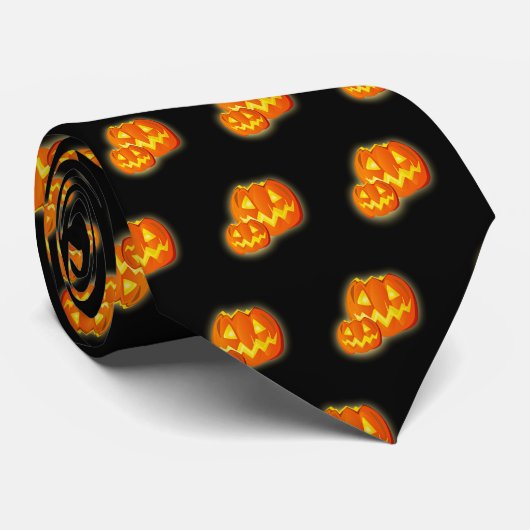Halloween Black Oranje Pumpkin Patroon Stropdas (Opgerold)