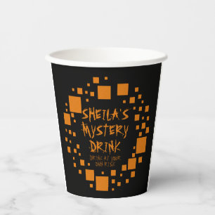 Halloween Black Oranje Squares Name Spooky Drink Papieren Bekers