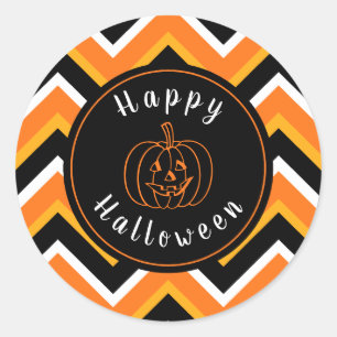 Halloween Black Oranje White Zigzags Ronde Sticker