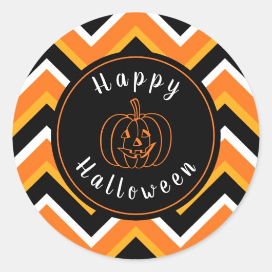 Halloween Black Oranje White Zigzags Ronde Sticker (Voorkant)