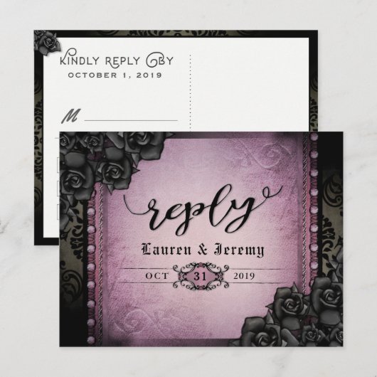 Halloween Black & Paars gothic Reply Briefkaart (Voorkant / Achterkant)