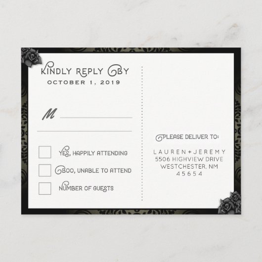 Halloween Black & Paars gothic Reply Briefkaart (Achterkant)