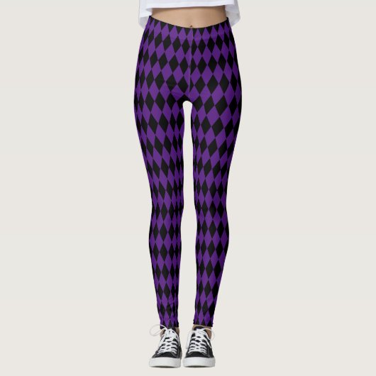 Halloween Black Paars Harlequin Pattern Costuum Leggings (Voorkant)