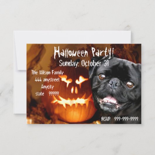 Halloween Black Pug-uitnodiging Kaart (Voorkant)