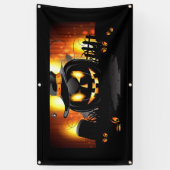 Halloween Black Pumpkin met heksenPet Spandoek (Verticaal)