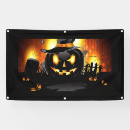 Halloween Black Pumpkin met heksenPet Spandoek