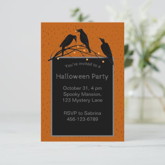 Halloween Black Ravens Spooky Uitnodiging (Staand voorkant)