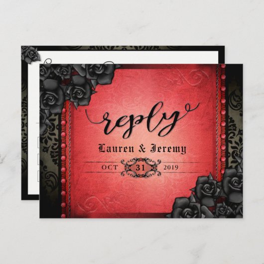 Halloween Black & Red Gothic Reply Briefkaart (Voorkant / Achterkant)