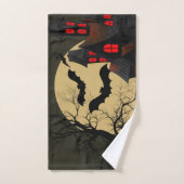Halloween Black Red Haunted House Bat Full Moon Bad Handdoek (Handdoek)